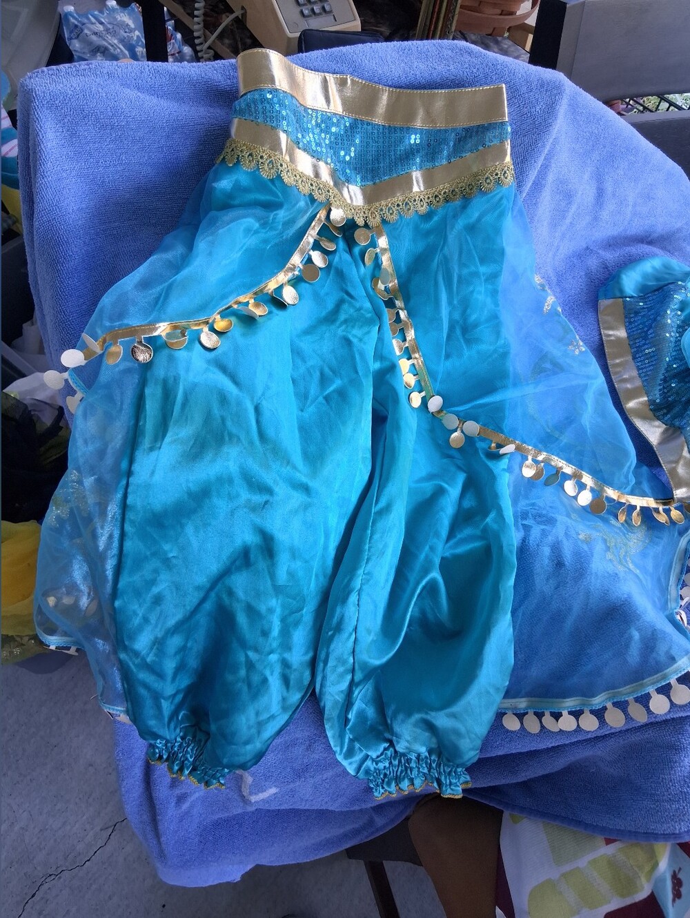 Girls' Turquoise Harem Princess Costume with Gold Trim